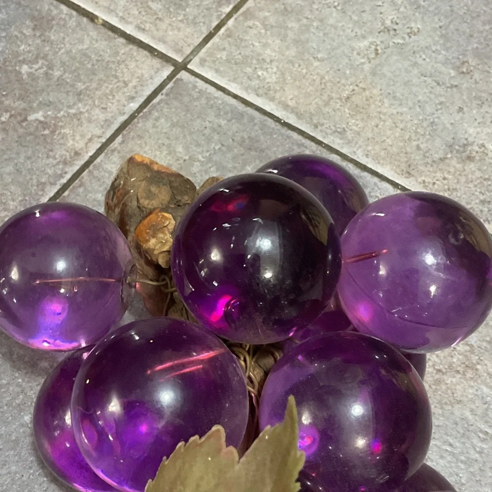 Decorative Purple Grape Cluster with Leaves purple glass